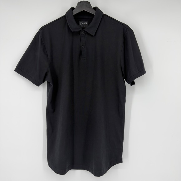 CUTS Clothing Mens Black Curve-Hem Polo Shirt PYCA Pro L1034 Short Sleeve Large - Picture 2 of 7